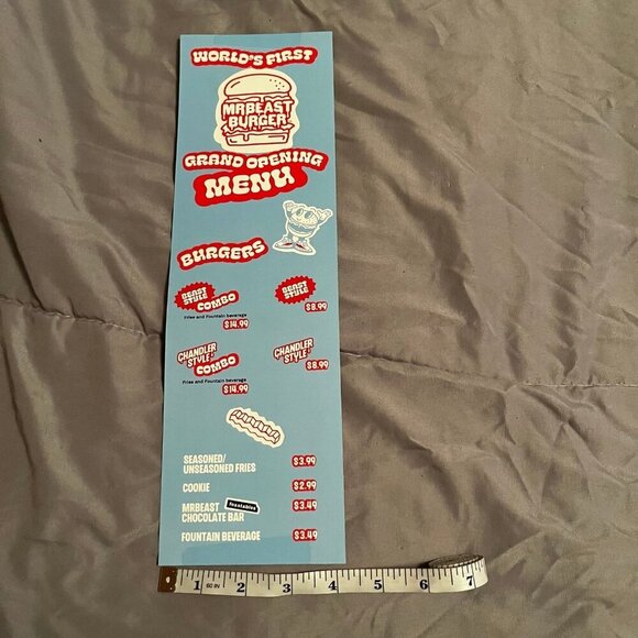 mr beast Other - Mr Beast Burger Grand Opening Collectable Menu